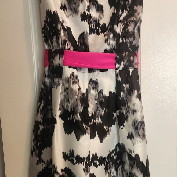 EUC -Jessica Howard Women's Floral Black & White/Pink Bow Belted Dress-Size 12 - Picture 6 of 11